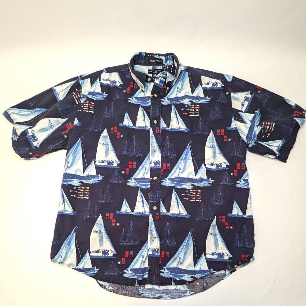 Ivy Crew Sail Boat Wrinkle Resistant Short Sleeve Button-Up Shirt Size Men's XL
